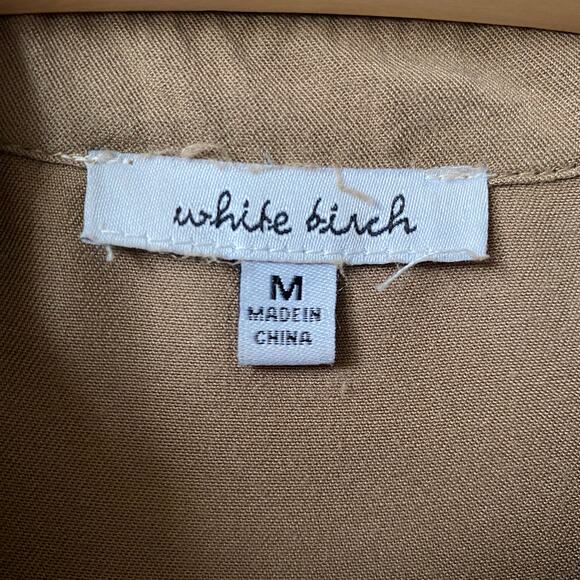 White Birch Frayed Hem Utility Shirt Women M Mushroom Tan Quiet Luxury Button Up - Picture 6 of 11
